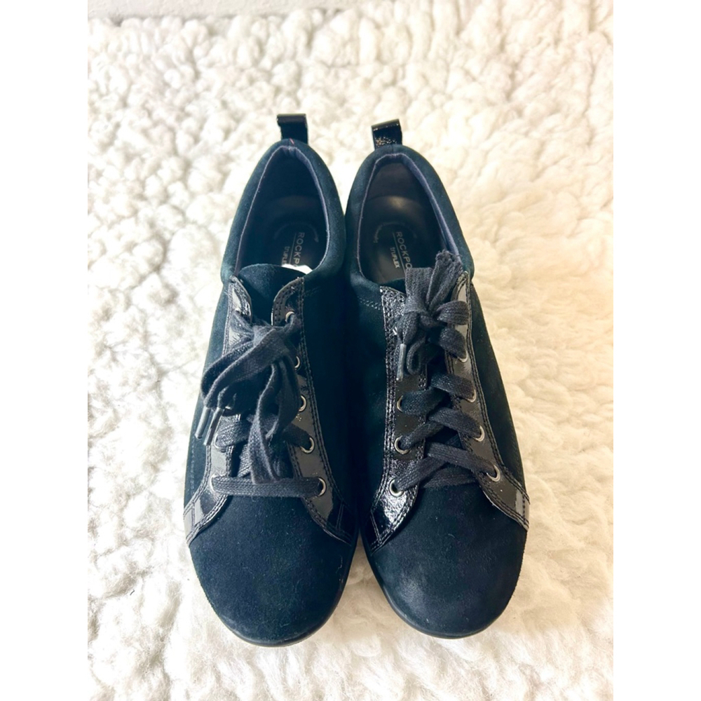 Rockport TruFlex Black Low Top Suede Sneakers with Patent Leather Trim Size 8.5